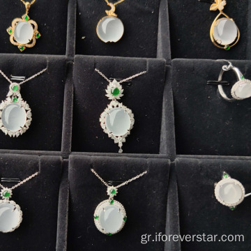 Icy White Jadeite Jade 18K Στερεό χρυσό κρεμαστό κόσμημα